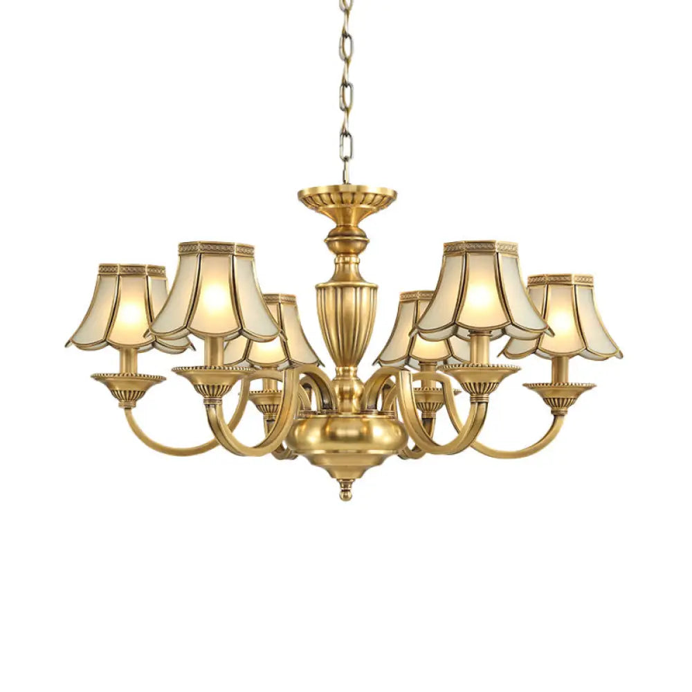 Frosted Glass Panel Chandelier - 6/8/10 Lights Colonial Polished Brass Bedroom Pendant Lamp Elegant