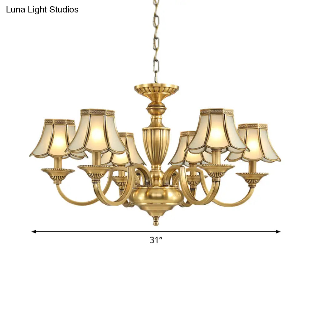 Frosted Glass Panel Chandelier - 6/8/10 Lights Colonial Polished Brass Bedroom Pendant Lamp Elegant