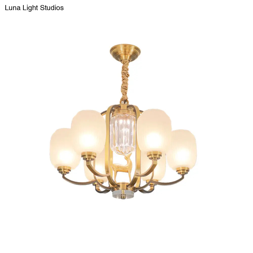 Frosted Glass Pendant Chandelier With Modernist Design - 3/6 Heads In Brass