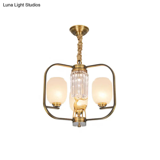 Frosted Glass Pendant Chandelier With Modernist Design - 3/6 Heads In Brass