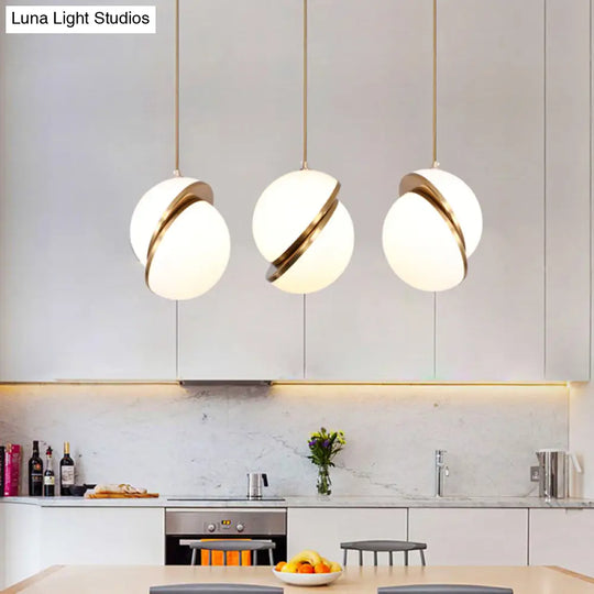 Contemporary Frosted Glass Pendant Lamp - White 2-Hemisphere Design 1 Bulb Perfect For Restaurants