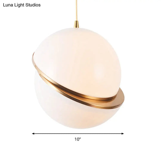 Contemporary Frosted Glass Pendant Lamp - White 2-Hemisphere Design 1 Bulb Perfect For Restaurants