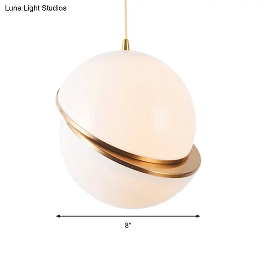 Contemporary Frosted Glass Pendant Lamp - White 2-Hemisphere Design 1 Bulb Perfect For Restaurants