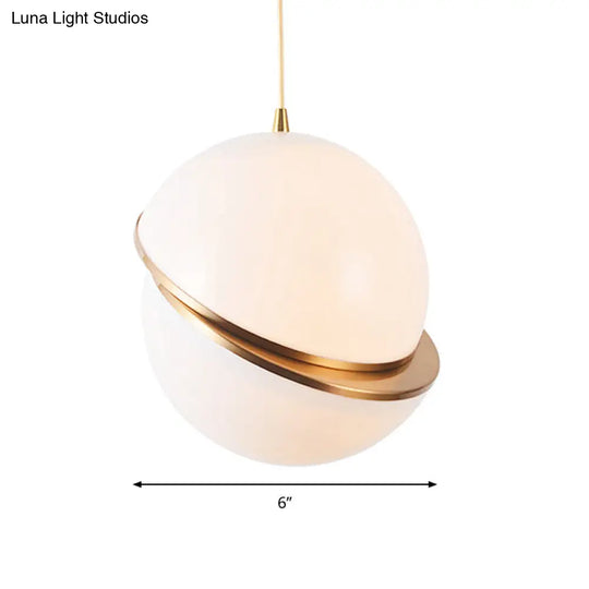 Contemporary Frosted Glass Pendant Lamp - White 2-Hemisphere Design 1 Bulb Perfect For Restaurants