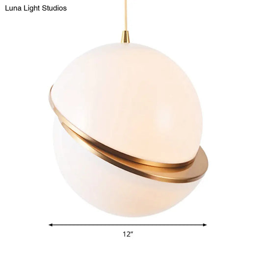 Contemporary Frosted Glass Pendant Lamp - White 2-Hemisphere Design 1 Bulb Perfect For Restaurants