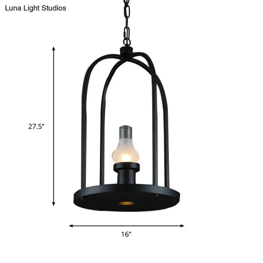Country Club Pendant Lamp - Frosted Glass Bulb With Black Birdcage Frame