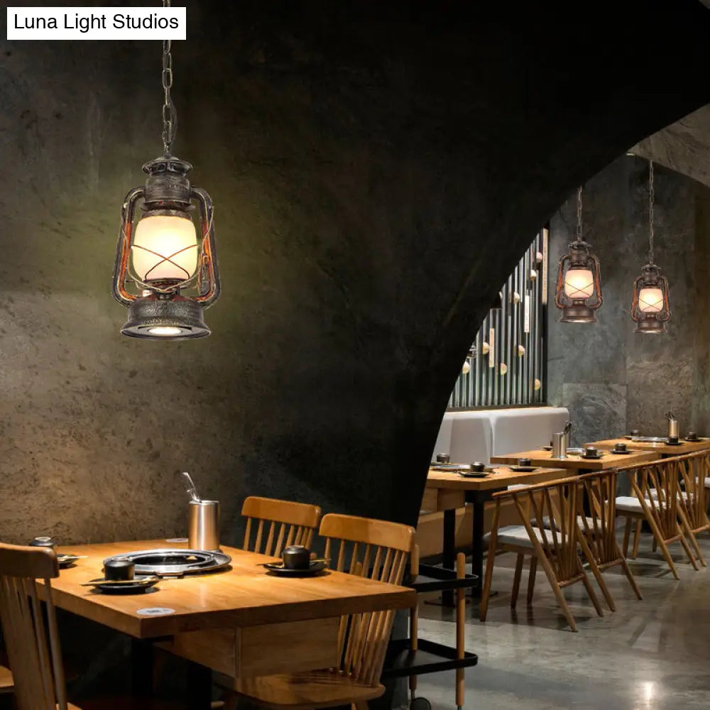 Industrial Frosted Glass Pendant Light For Restaurant Ceiling - 1-Light Suspension Lamp