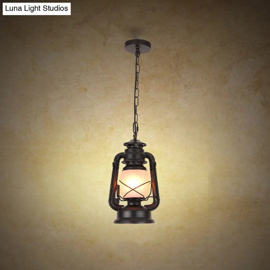 Industrial Frosted Glass Pendant Light For Restaurant Ceiling - 1-Light Suspension Lamp Black / A
