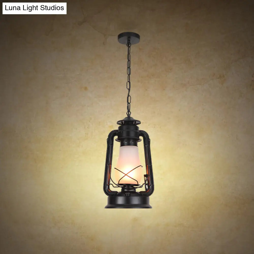 Industrial Frosted Glass Pendant Light For Restaurant Ceiling - 1-Light Suspension Lamp Black / B