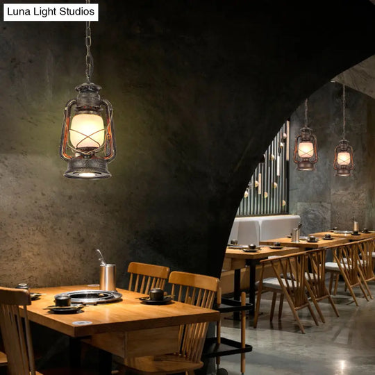Frosted Glass Pendant Light Fixture: Kerosene 1-Light Warehouse Ceiling Lamp For Restaurants