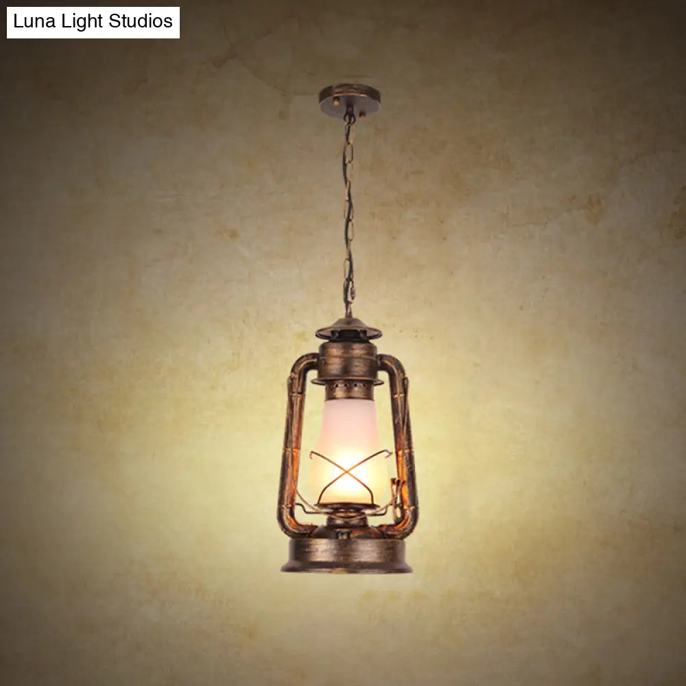 Industrial Frosted Glass Pendant Light For Restaurant Ceiling - 1-Light Suspension Lamp Brass / B