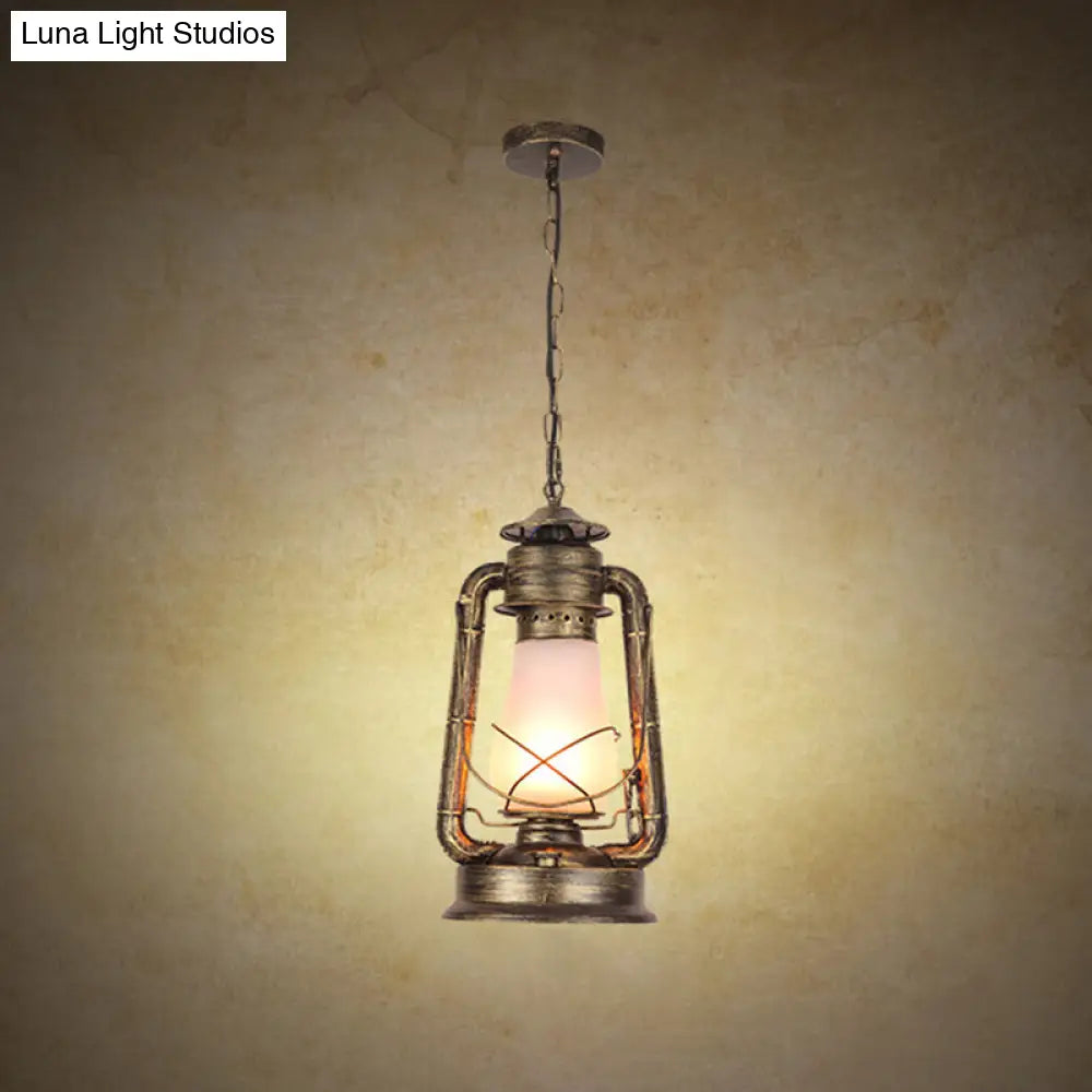 Industrial Frosted Glass Pendant Light For Restaurant Ceiling - 1-Light Suspension Lamp Bronze / B