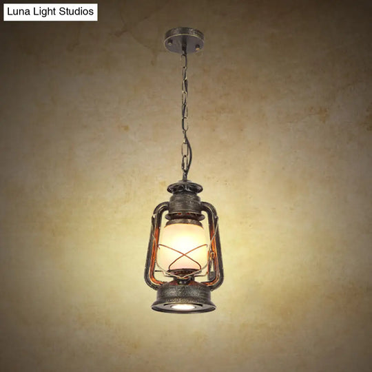 Industrial Frosted Glass Pendant Light For Restaurant Ceiling - 1-Light Suspension Lamp Bronze / A
