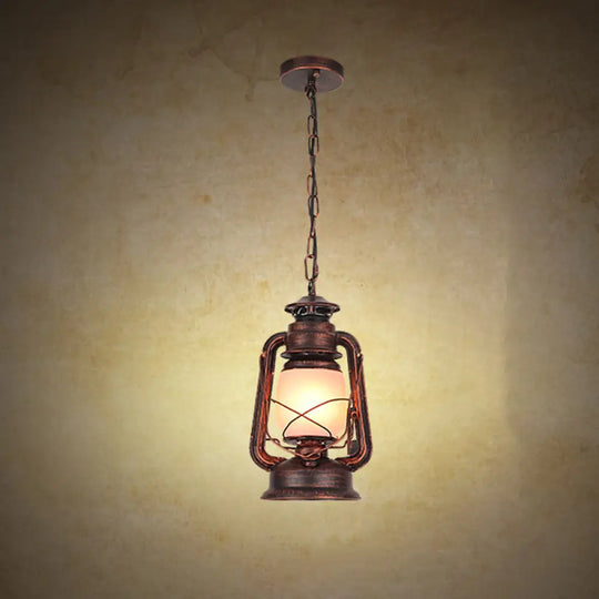 Frosted Glass Pendant Light Fixture: Kerosene 1-Light Warehouse Ceiling Lamp For Restaurants Copper