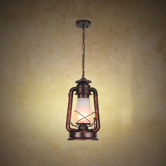 Frosted Glass Pendant Light Fixture: Kerosene 1-Light Warehouse Ceiling Lamp For Restaurants Copper