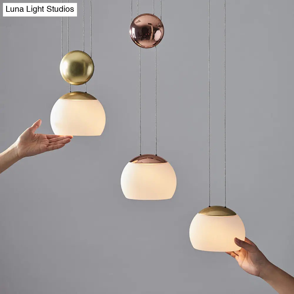 Hemisphere Frosted Glass Pendant Light Kit - Postmodern Single Rose Gold/Gold Ceiling Hang Gold