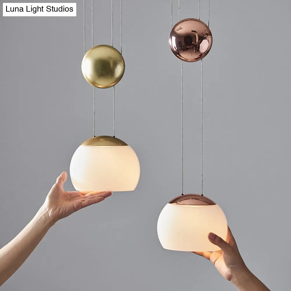 Hemisphere Frosted Glass Pendant Light Kit - Postmodern Single Rose Gold/Gold Ceiling Hang