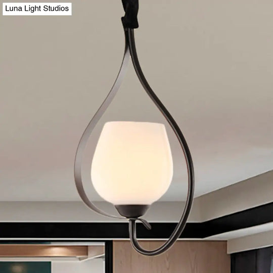 Frosted Glass Pendant Light With Contemporary Style And Black Finish - Perfect For Hanging Ceiling