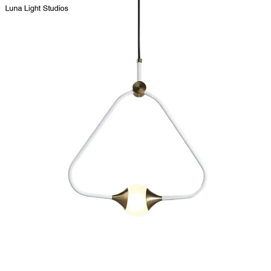 Frosted Glass Pendulum Light - Minimalist White Ceiling Pendant With Triangular Frame