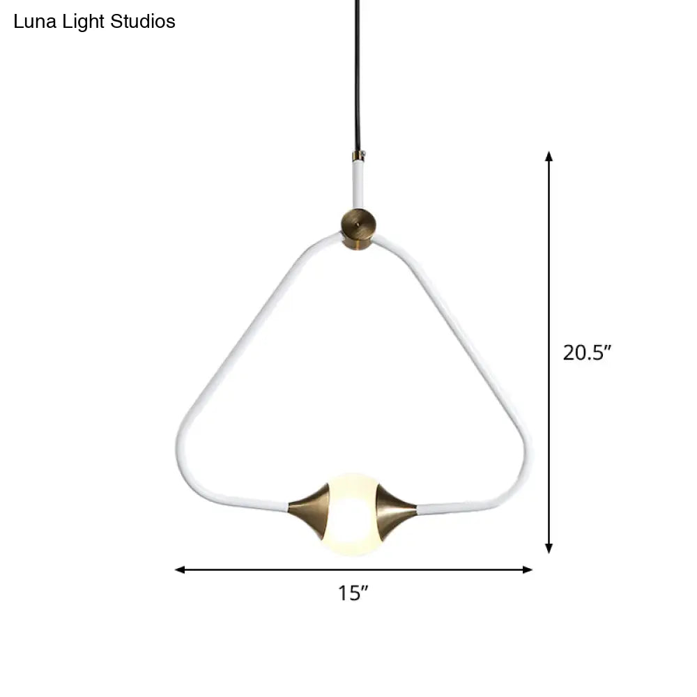 Frosted Glass Pendulum Light - Minimalist White Ceiling Pendant With Triangular Frame