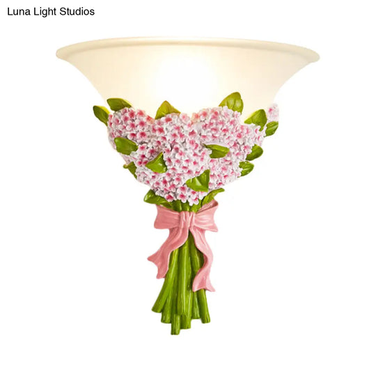 Frosted Glass Sconce Light - Modern White Wall Lamp With Gypsophila Bouquet Element