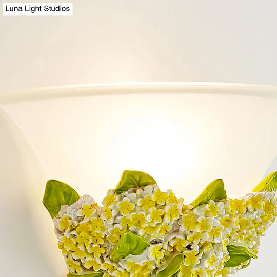 Frosted Glass Sconce Light - Modern White Wall Lamp With Gypsophila Bouquet Element