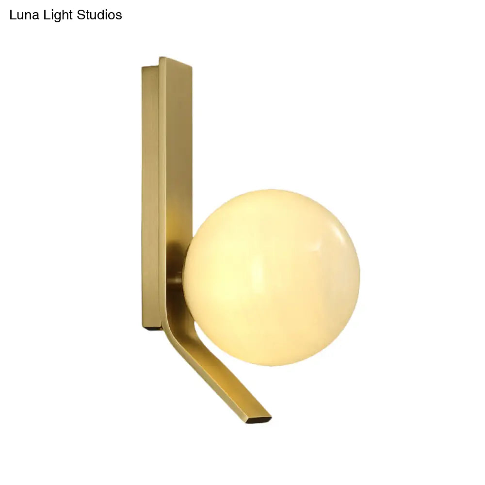 Frosted Glass Sconce: Luxury Brass Wall Mounted Light With Curved Metal Backplate