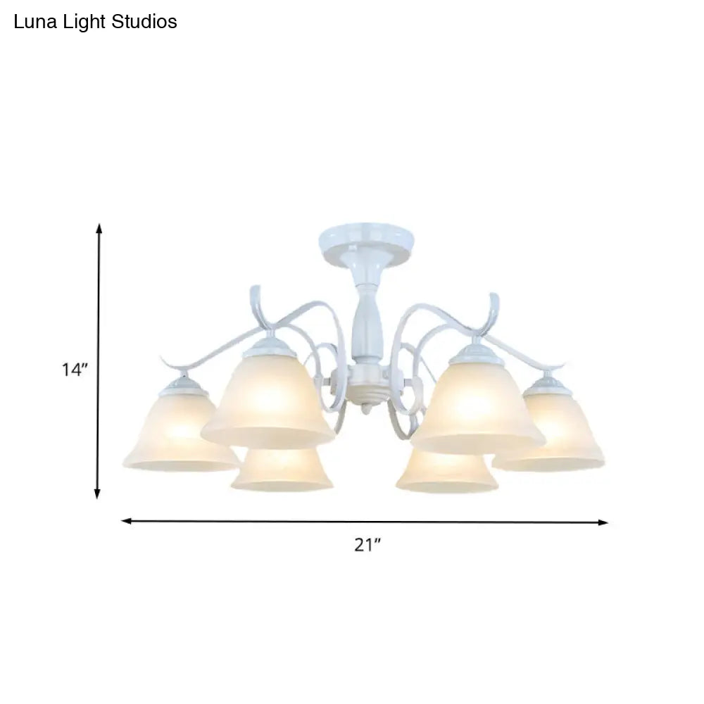 Frosted Glass Semi Flush Bedroom Ceiling Light In White - Traditional Bell Design 3/5/6 Lights