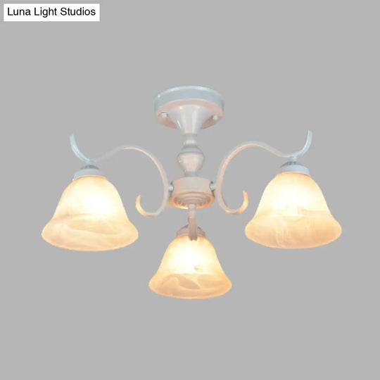 Frosted Glass Semi Flush Bedroom Ceiling Light In White - Traditional Bell Design 3/5/6 Lights