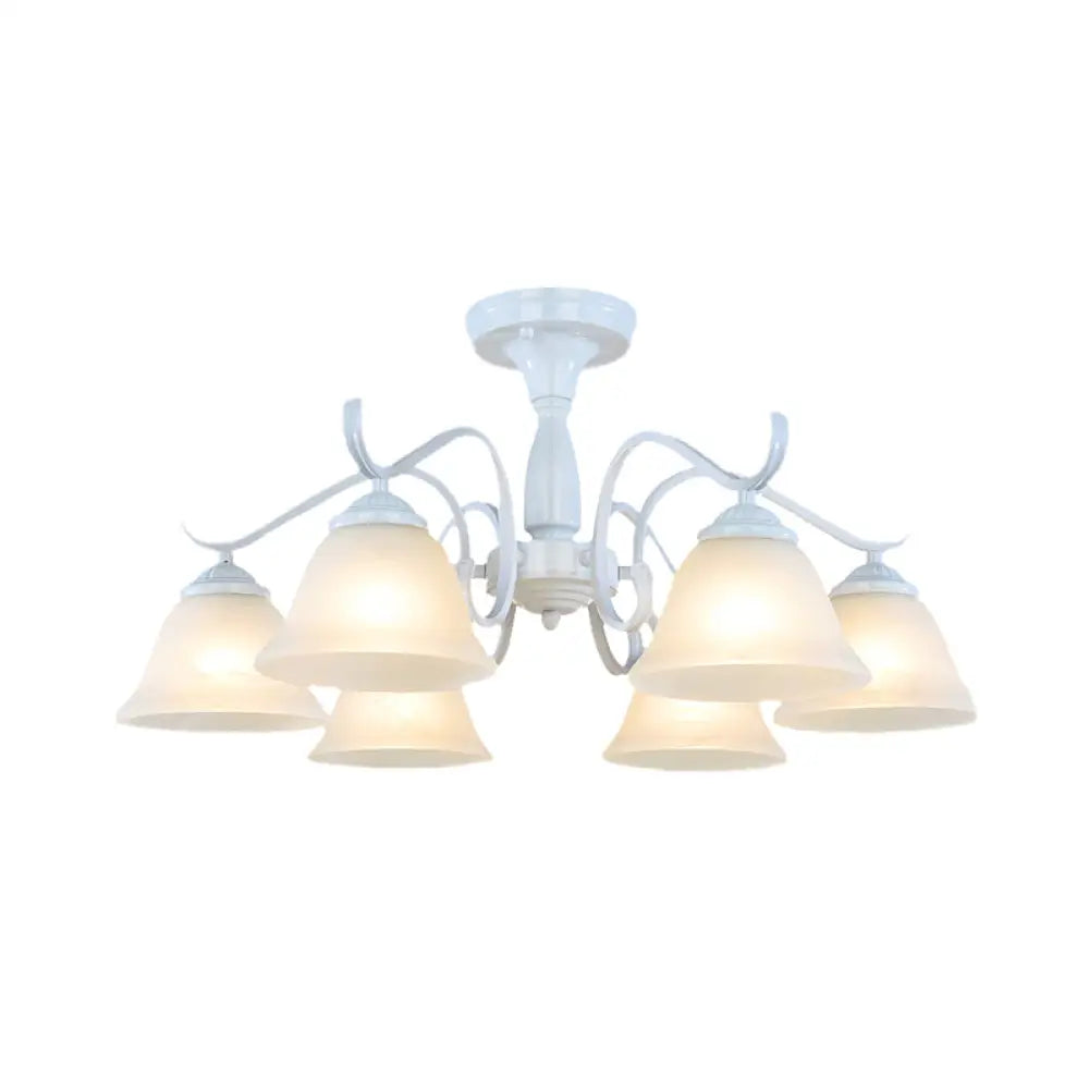 Frosted Glass Semi Flush Bedroom Ceiling Light In White - Traditional Bell Design 3/5/6 Lights