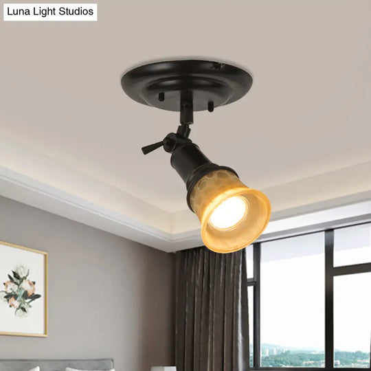 Frosted Glass Semi Flush Black Bell Corridor Ceiling Light With Adjustable Metallic Finish
