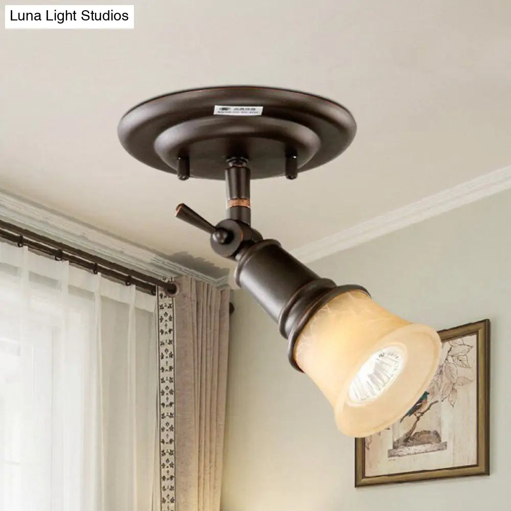 Frosted Glass Semi Flush Black Bell Corridor Ceiling Light With Adjustable Metallic Finish