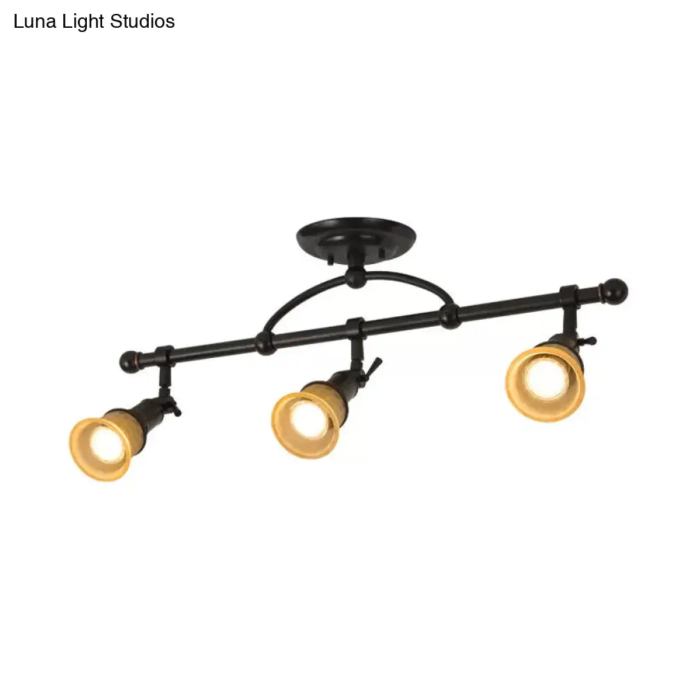 Frosted Glass Semi Flush Black Bell Corridor Ceiling Light With Adjustable Metallic Finish 3 /