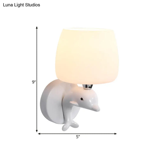 Frosted Glass Urn Wall Sconce - Modern White Finish For Study Room