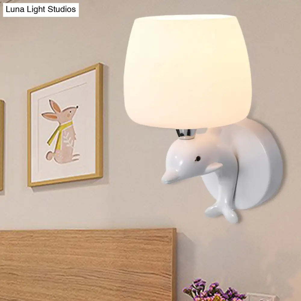 Frosted Glass Urn Wall Sconce - Modern White Finish For Study Room