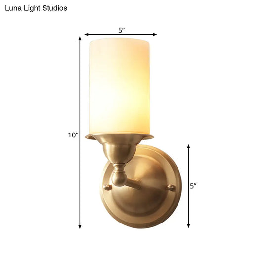 Frosted Glass Wall Lamp In Modernist Style 1-Light Living Room Sconce With Brass Fixture