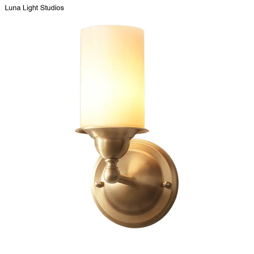 Frosted Glass Wall Lamp In Modernist Style 1-Light Living Room Sconce With Brass Fixture