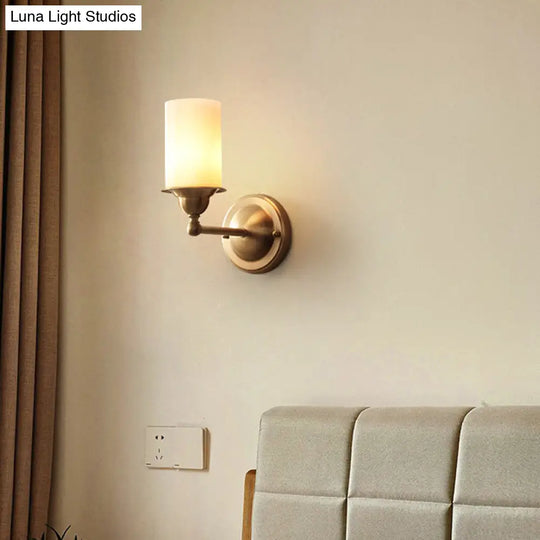 Frosted Glass Wall Lamp In Modernist Style 1-Light Living Room Sconce With Brass Fixture