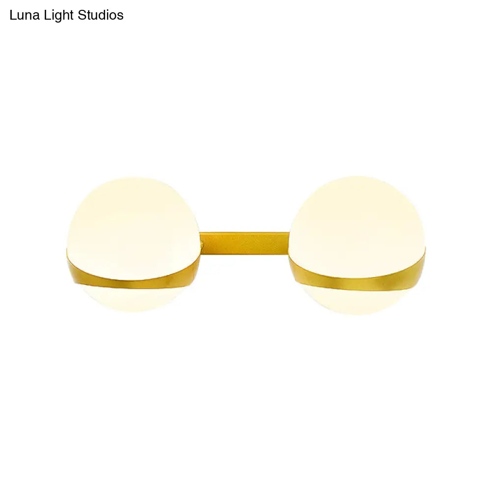 Frosted Glass Wall Lamp With Gold Finish - Modern Spherical Design (1/2 Heads)