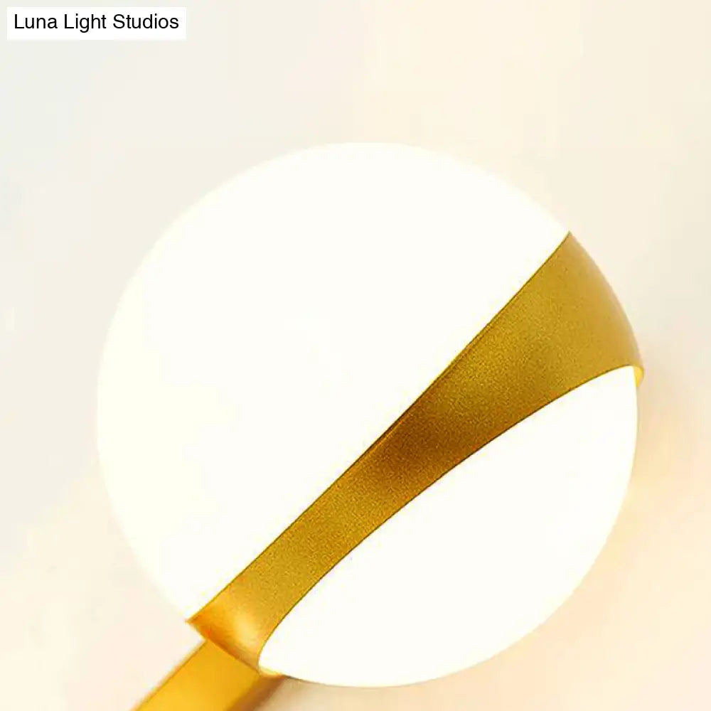 Frosted Glass Wall Lamp With Gold Finish - Modern Spherical Design (1/2 Heads)