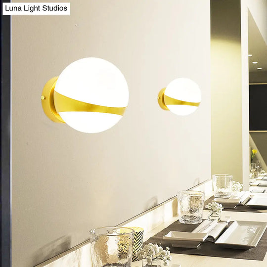 Frosted Glass Wall Lamp With Gold Finish - Modern Spherical Design (1/2 Heads)