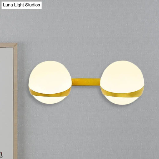 Frosted Glass Wall Lamp With Gold Finish - Modern Spherical Design (1/2 Heads)