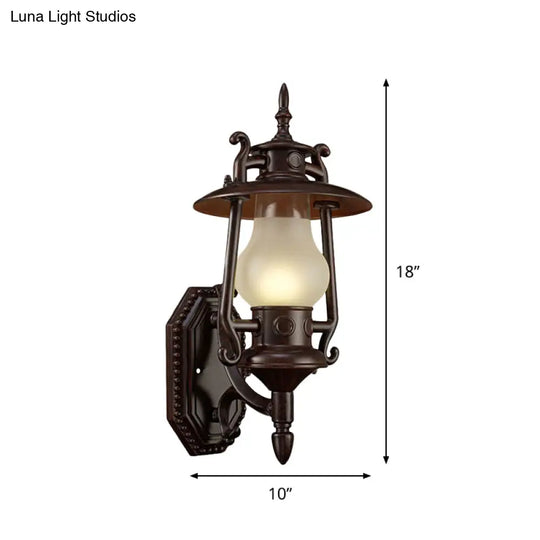 Frosted Glass Wall Lantern: 1-Head Corridor Mount Lamp In Black - Ideal For Warehouses