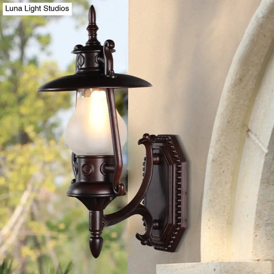 Frosted Glass Wall Lantern: 1-Head Corridor Mount Lamp In Black - Ideal For Warehouses