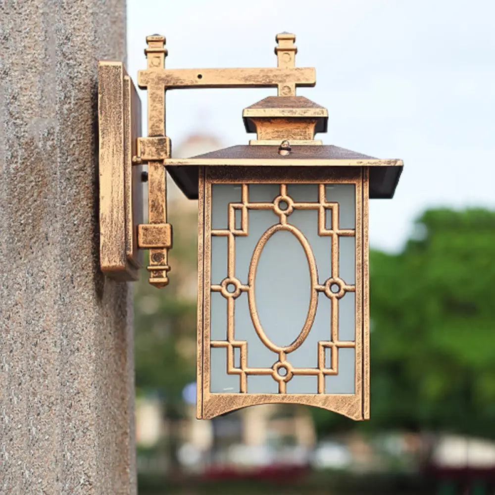 Frosted Glass Wall Lantern Sconce Light - Rustic Black/Bronze Courtyard Lighting Bronze