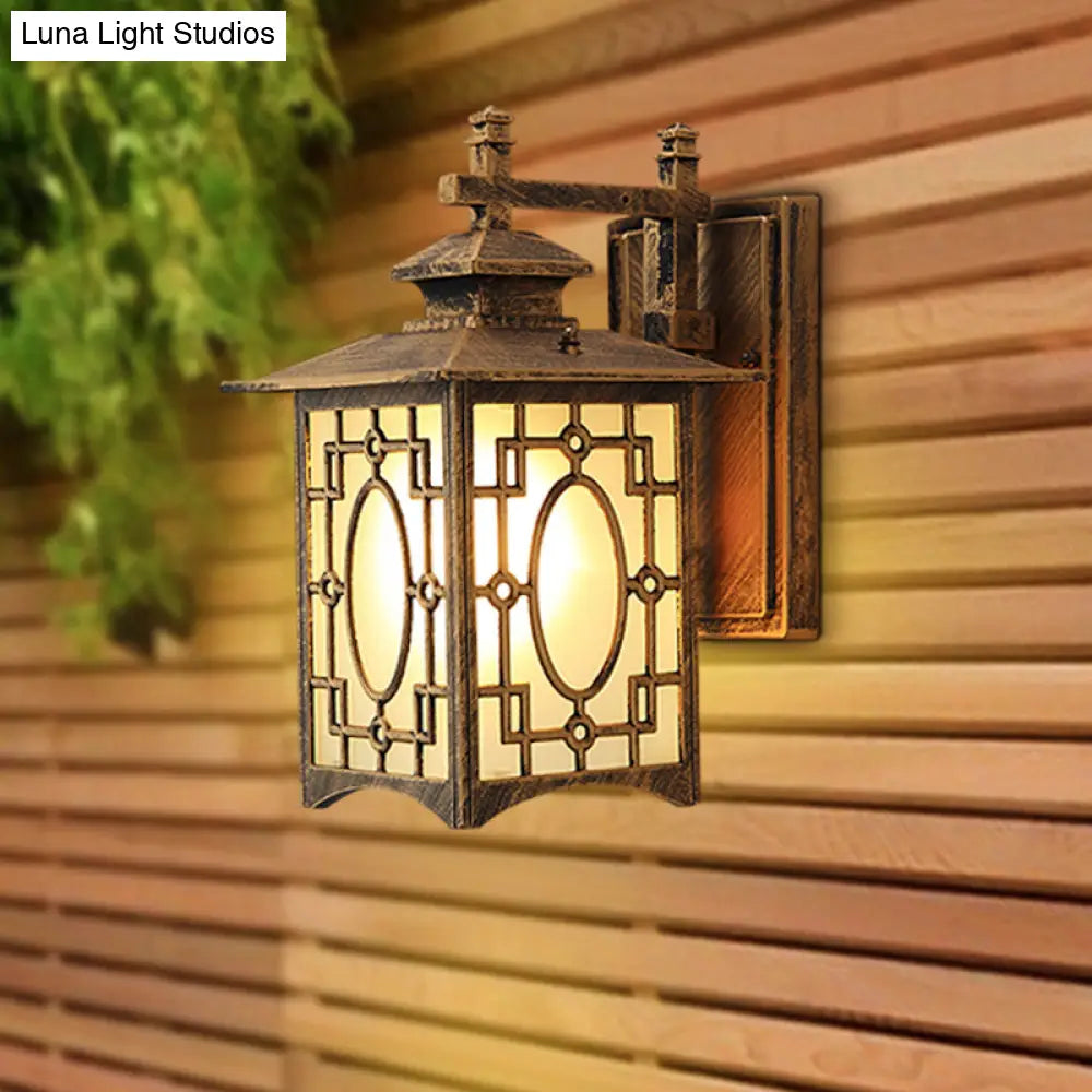 Frosted Glass Wall Lantern Sconce Light - Rustic Black/Bronze Courtyard Lighting