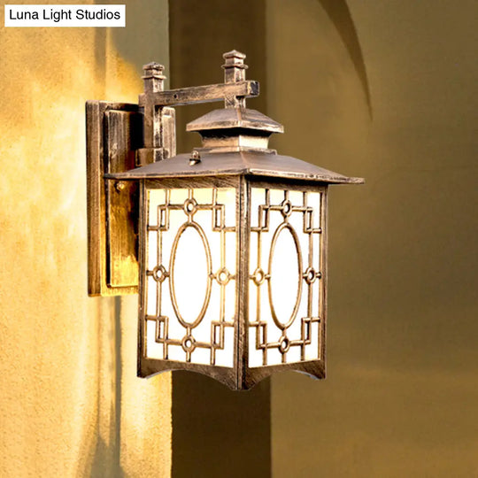 Frosted Glass Wall Lantern Sconce Light - Rustic Black/Bronze Courtyard Lighting