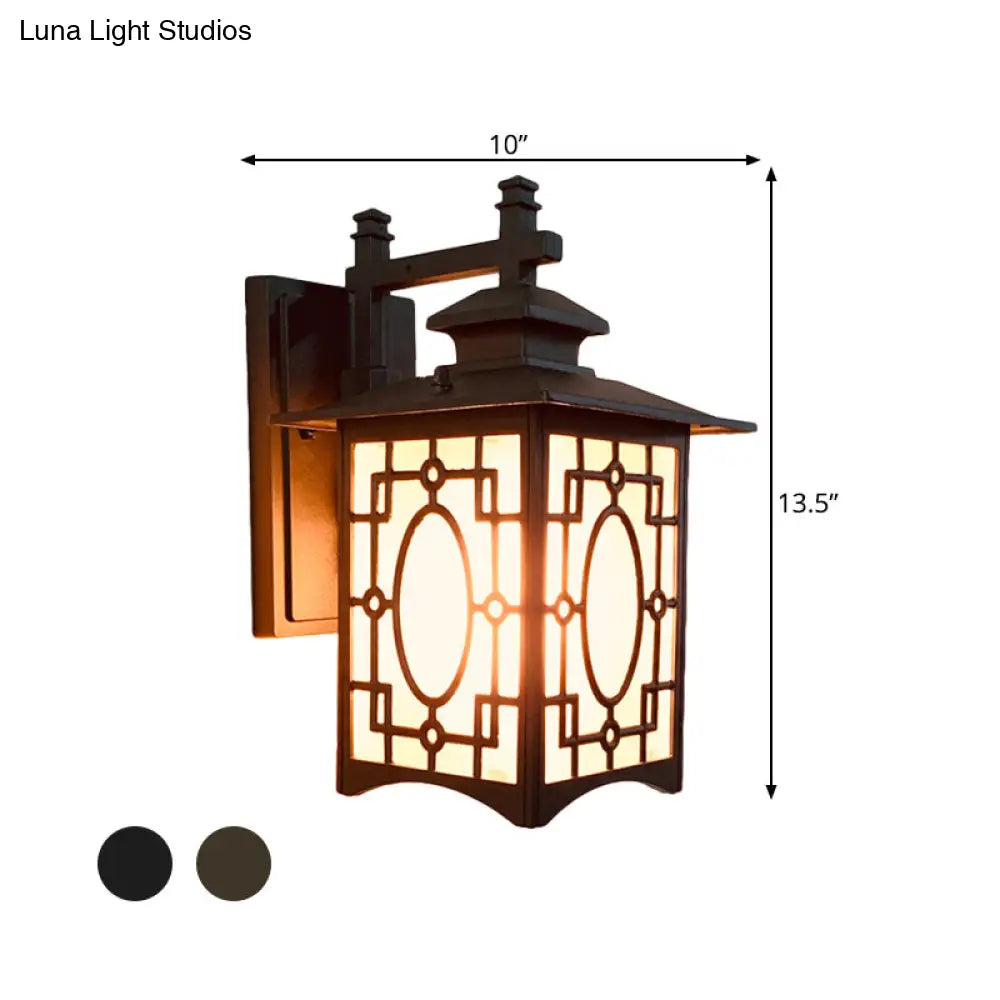 Frosted Glass Wall Lantern Sconce Light - Rustic Black/Bronze Courtyard Lighting