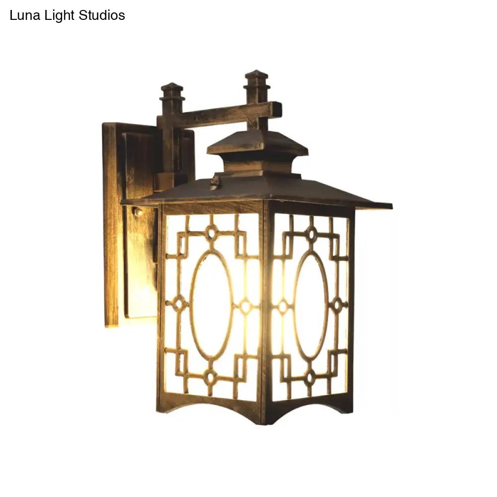 Frosted Glass Wall Lantern Sconce Light - Rustic Black/Bronze Courtyard Lighting