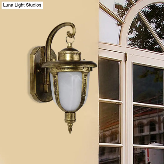 Frosted Glass Wall Sconce - Country Style Outdoor Hanging Light Black/Gold/Bronze